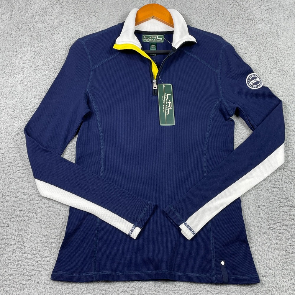 Lauren Ralph Lauren Active Quarter Zip Pullover Womens Large Navy Blue NEW
